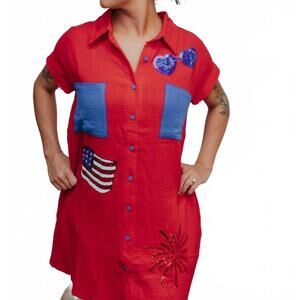 NEW MERIGOLD KISS patriotic mini dress in red